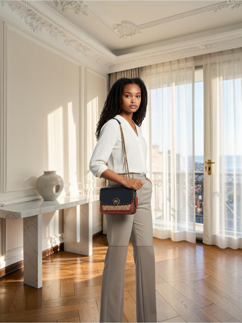 Coach Two-Tone Leather Crossbody in Navy and Brown